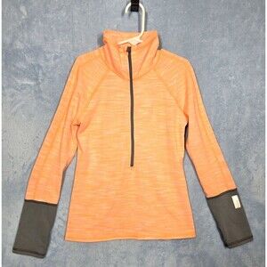 Zella GIRLS Half Zip Up Mock Neck Neon Orange Pullover MED 8-10 LayerThumbholes